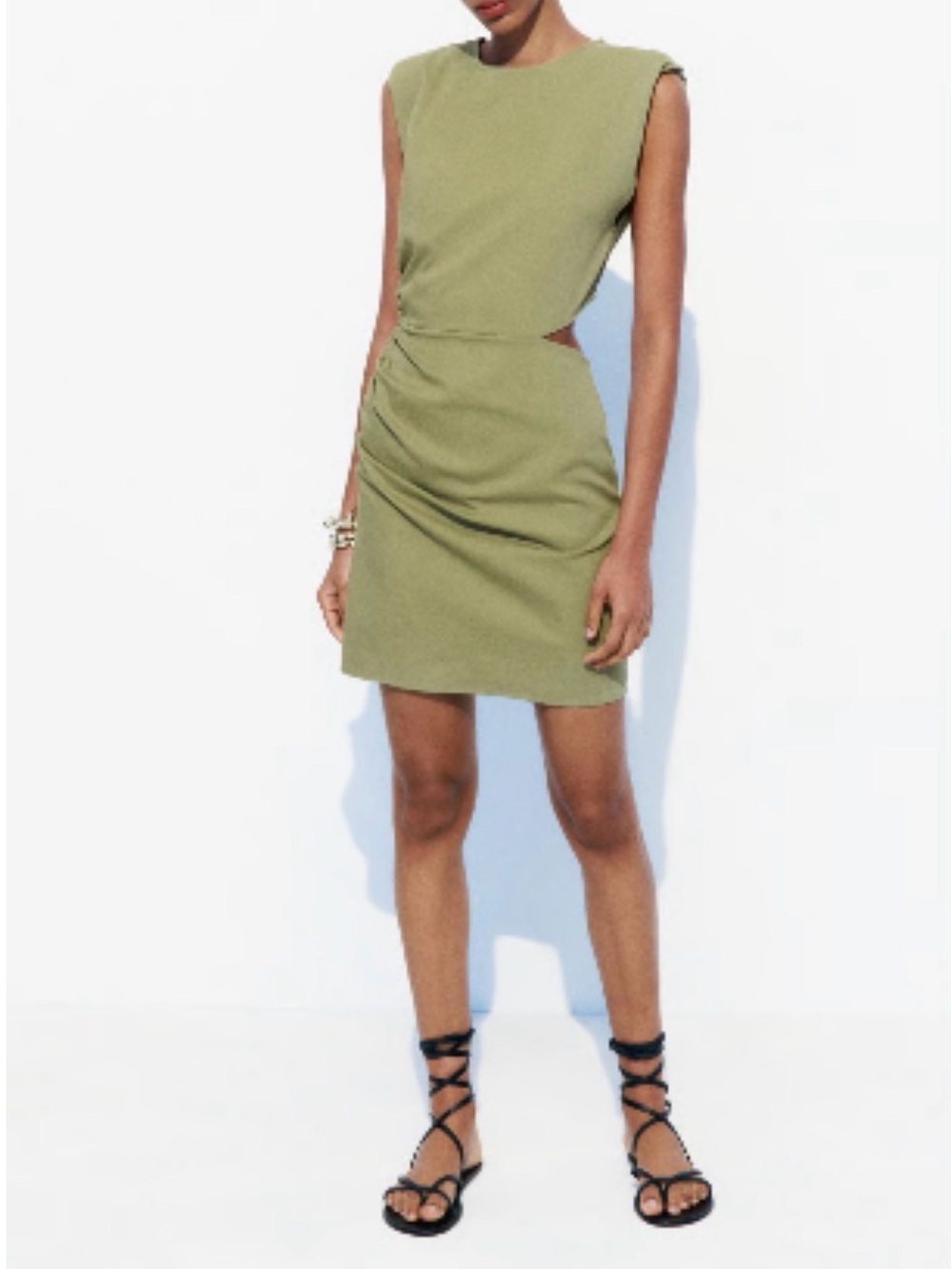 Zara Olive Green Sleeveless Cutout Mini Dress